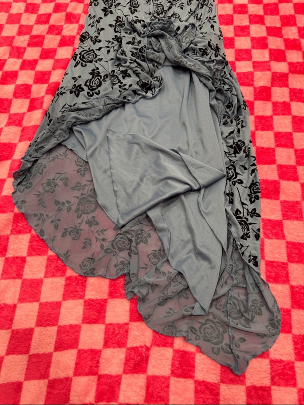 Asymmetrical Heather Blue Floral High-Low Skirt - Picture 5 of 5